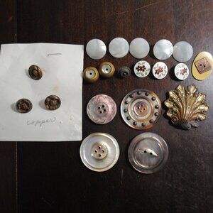 Lot of Antique & Vintage Buttons Art Deco Shell, Pearl Shell, Copper Enamel Sets
